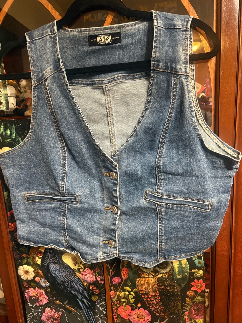 Rewash Women's Light Blue Denim Vest with Button Front